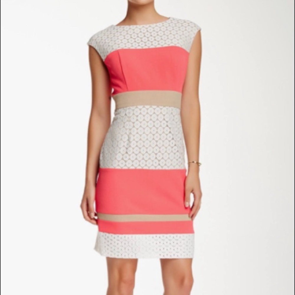NWT Sleeveless Dress White, Coral, Tan Size 10